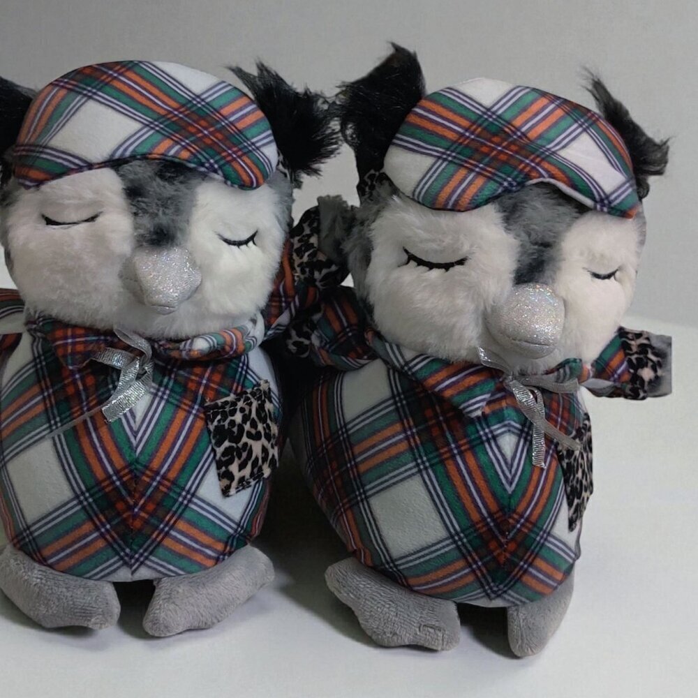 NEW!!! AERIE GREY COZY PLAID OWL CRITTER SLIPPERS - SIZE M